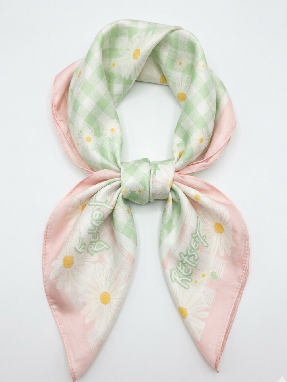 🔹️NWT Betsey Johnson Green Pink Daisy Gingham Square Head Handbag Scarf